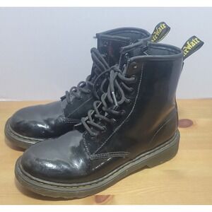 Dr. Martens 1460 Y Black Patent Leather Lace Up/Zip Ankle Boots Mens 5 Women's 6